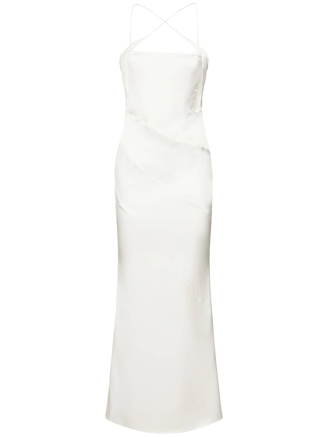 16arlington Esteli Satin Corset Midi Dress In Ivory