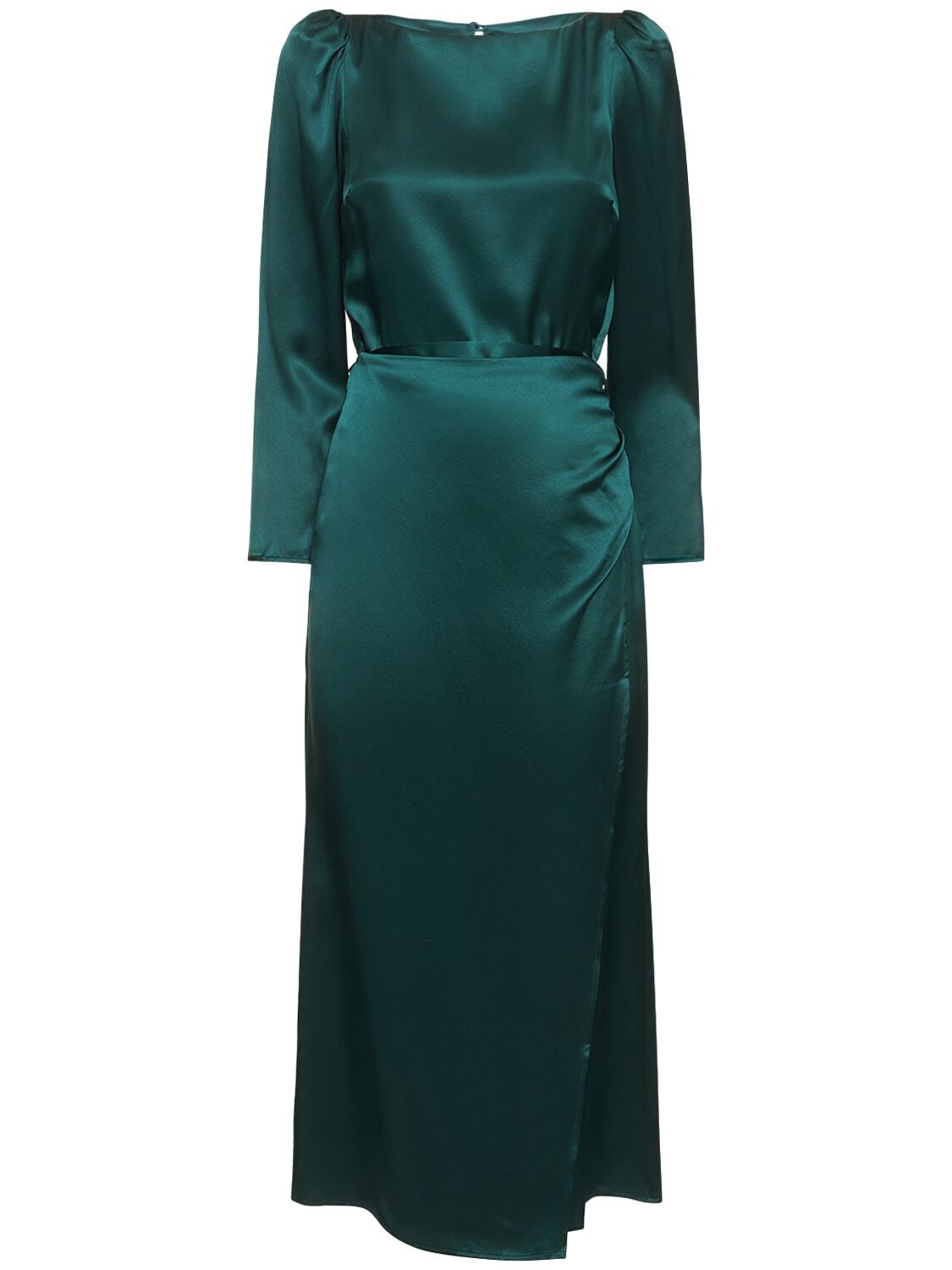 Image of Cassis Silk Satin Long Sleeve Midi Dress