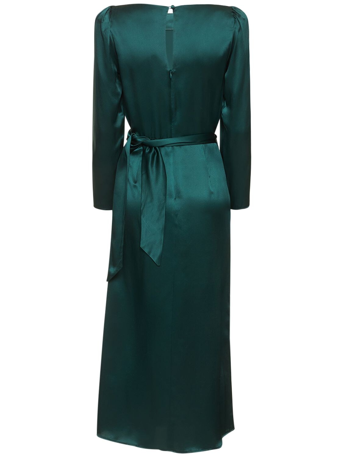 Shop Reformation Cassis Silk Satin Long Sleeve Midi Dress In Green