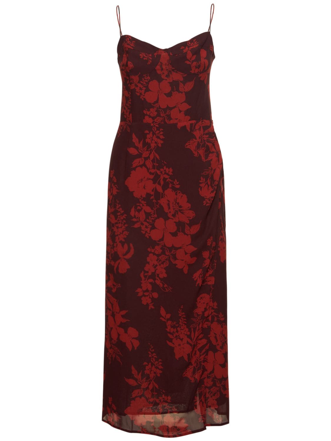 Shop Reformation Kourtney Printed Midi Dress In Red,multi