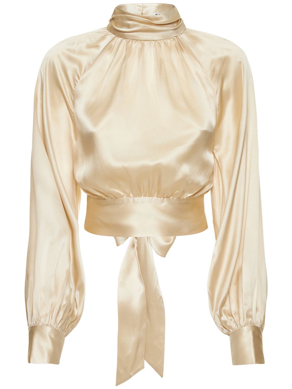 Reformation Julia Cropped Open-back Silk-charmeuse Blouse In Ivory