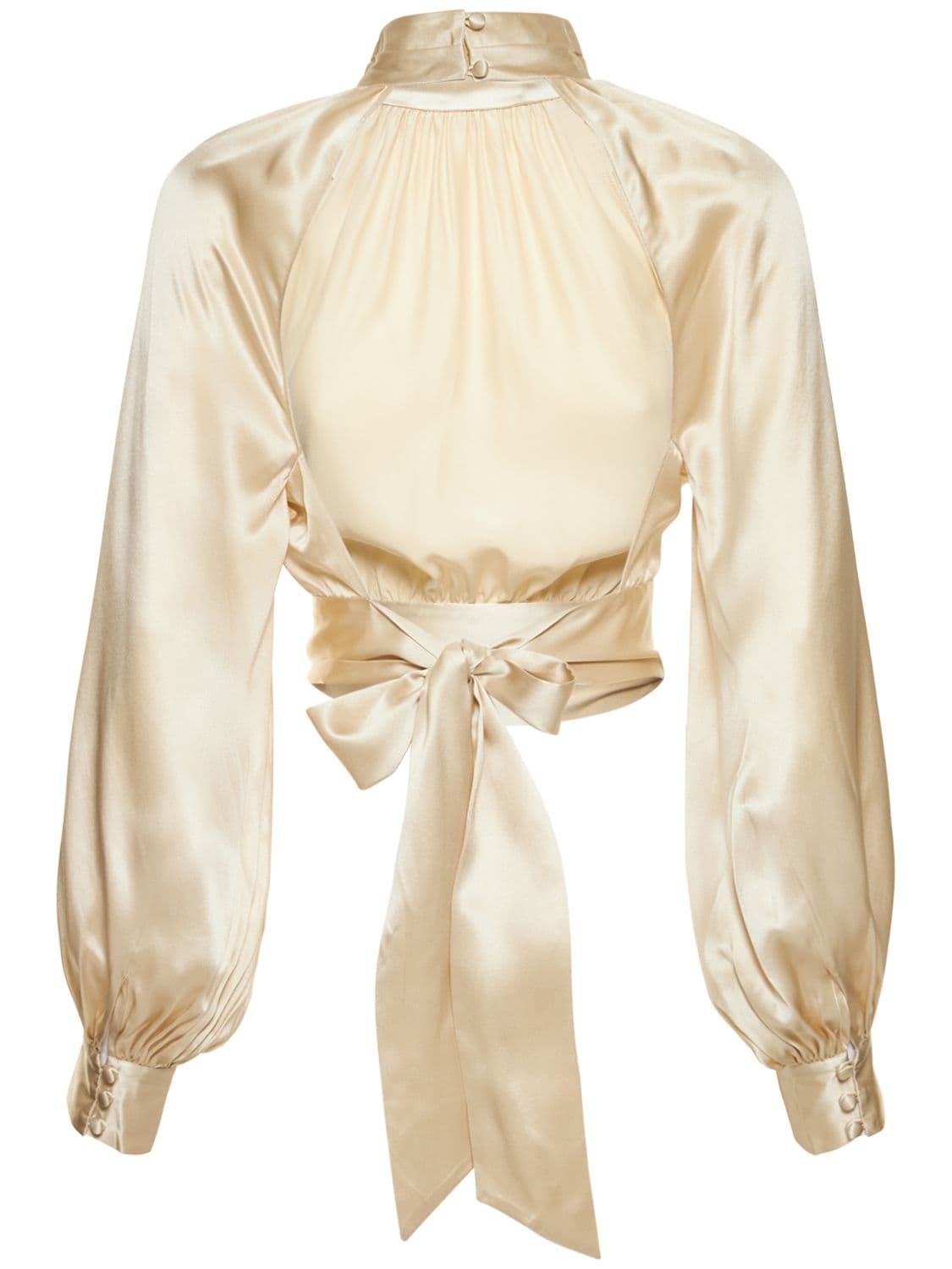 Reformation Julia Cropped Open-back Silk-charmeuse Blouse In Ivory