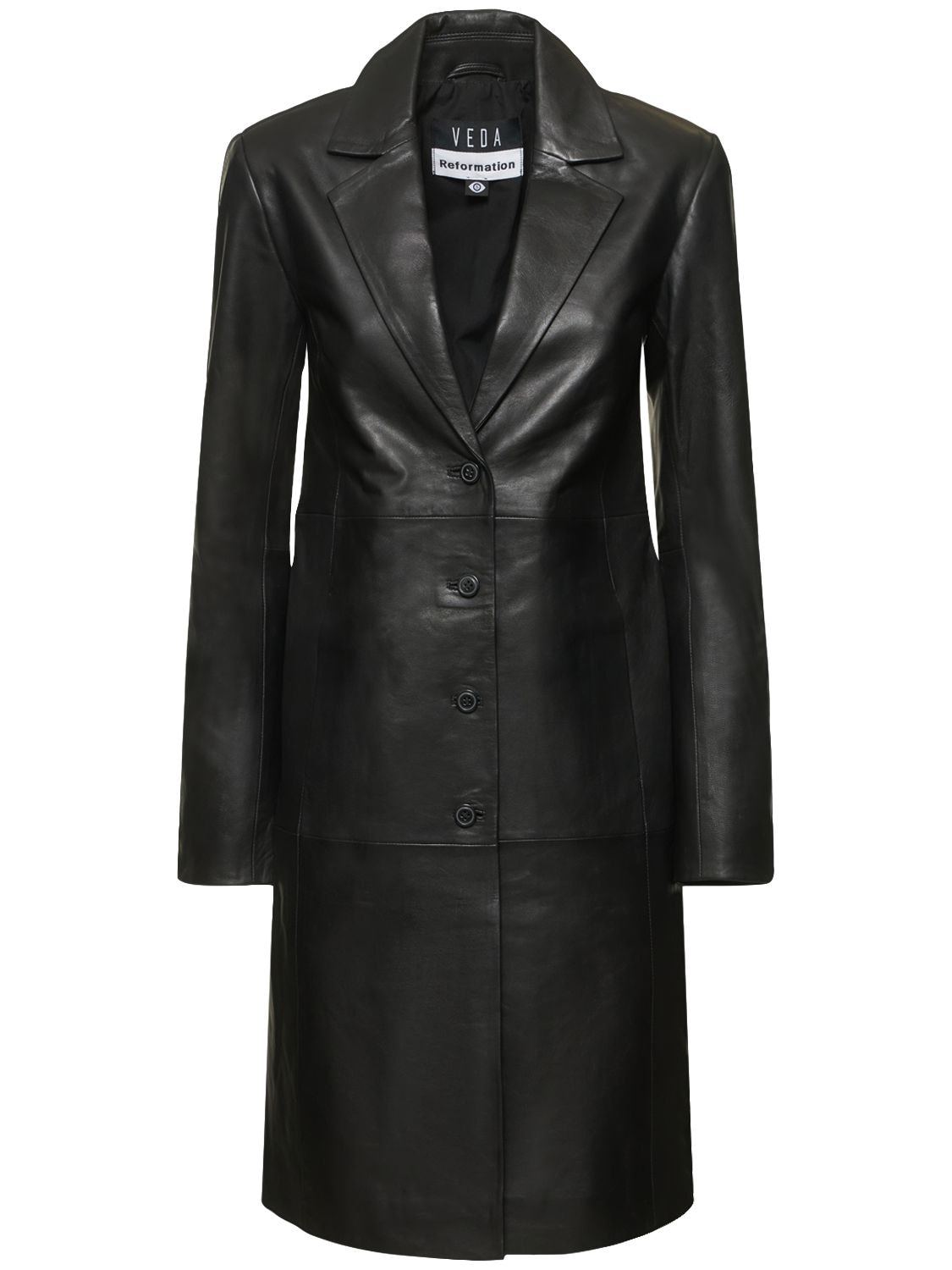 Shop Reformation Veda Crosby Leather Trench Coat In Black