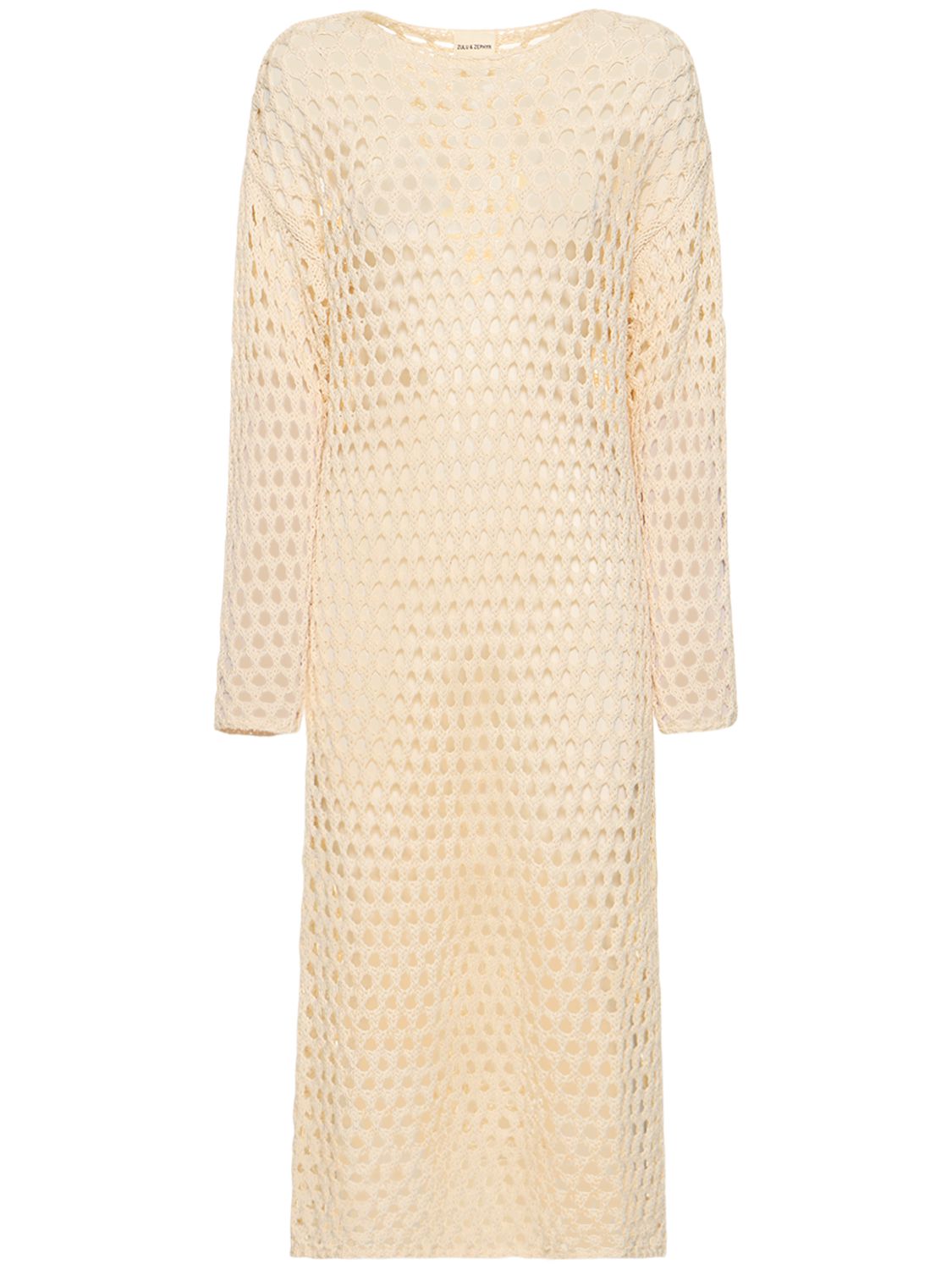 Zulu & Zephyr Stone Crochet Cotton Blend Long Dress In White | ModeSens