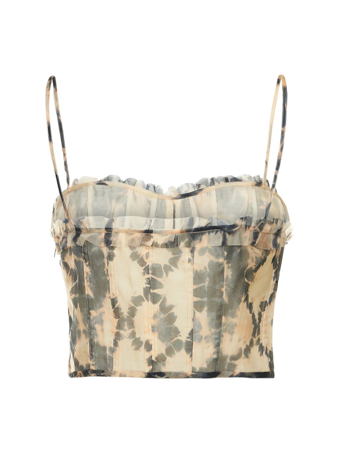 Ulla Johnson Iris Bustier Corset Printed Silk Top In Grey,multi