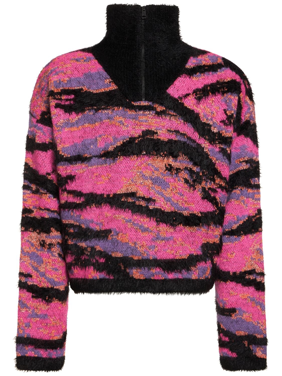 Shop Erl Mohair Blend Jacquard Sweater In Pink Rave Camo