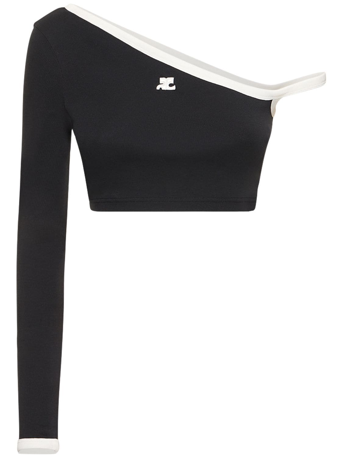Shop Courrèges Asymmetric Cotton Crop Top In Black