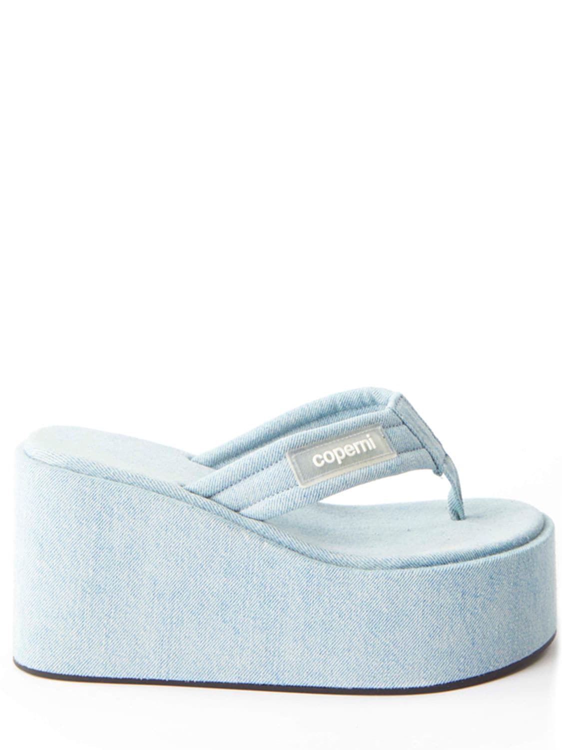 Coperni 105mm Denim Wedge Thong Sandals In Blue | ModeSens