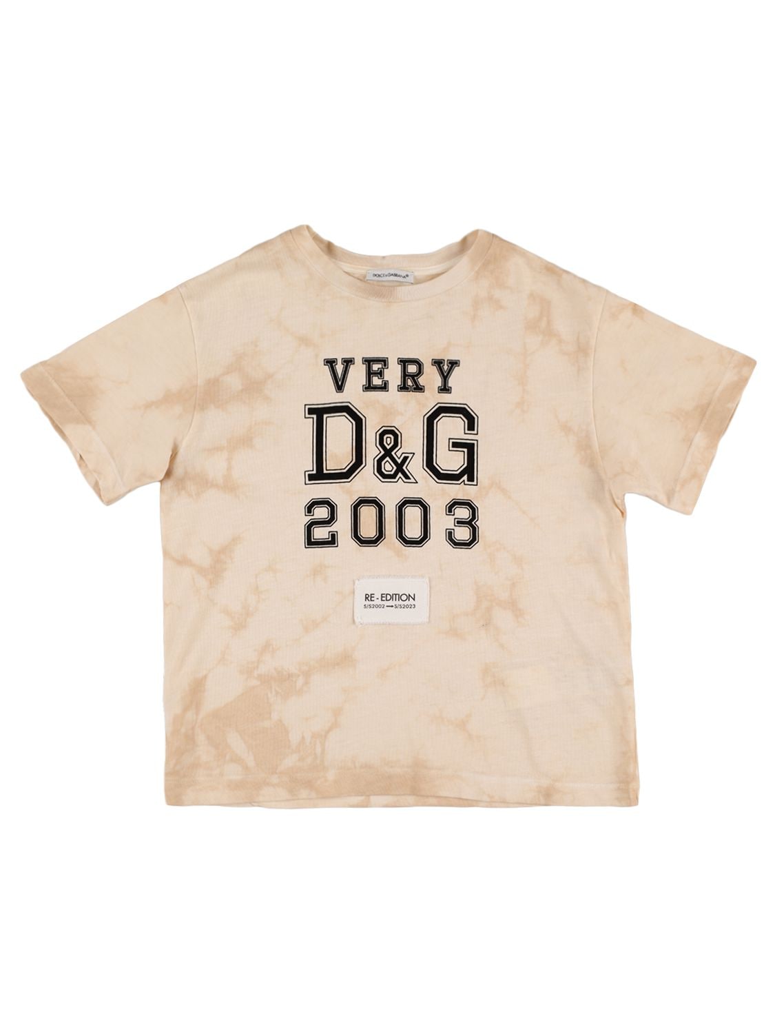 Dolce & Gabbana Kids' Logo Tie Dye Cotton Jersey T-shirt In Beige