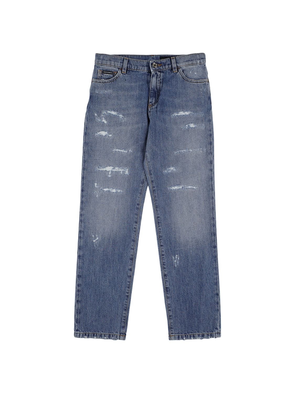 Dolce & Gabbana Kids' Stonewashed Cotton Denim Jeans In Blue