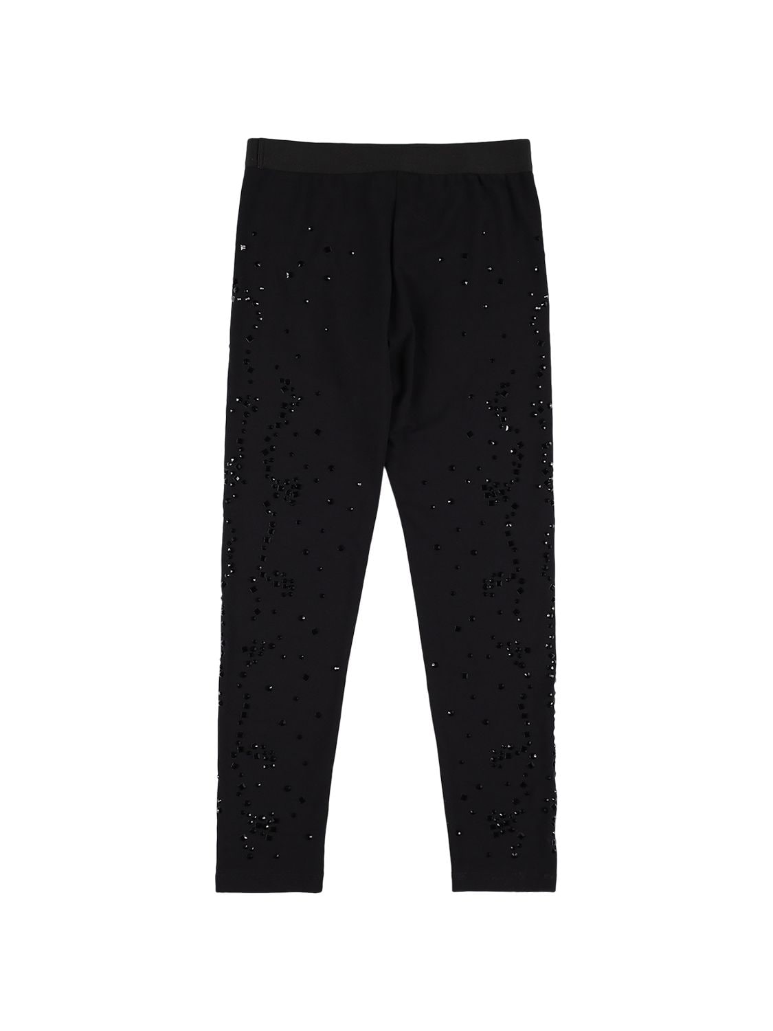Shop Dolce & Gabbana Embellished Cotton Leggings W/logo In Black