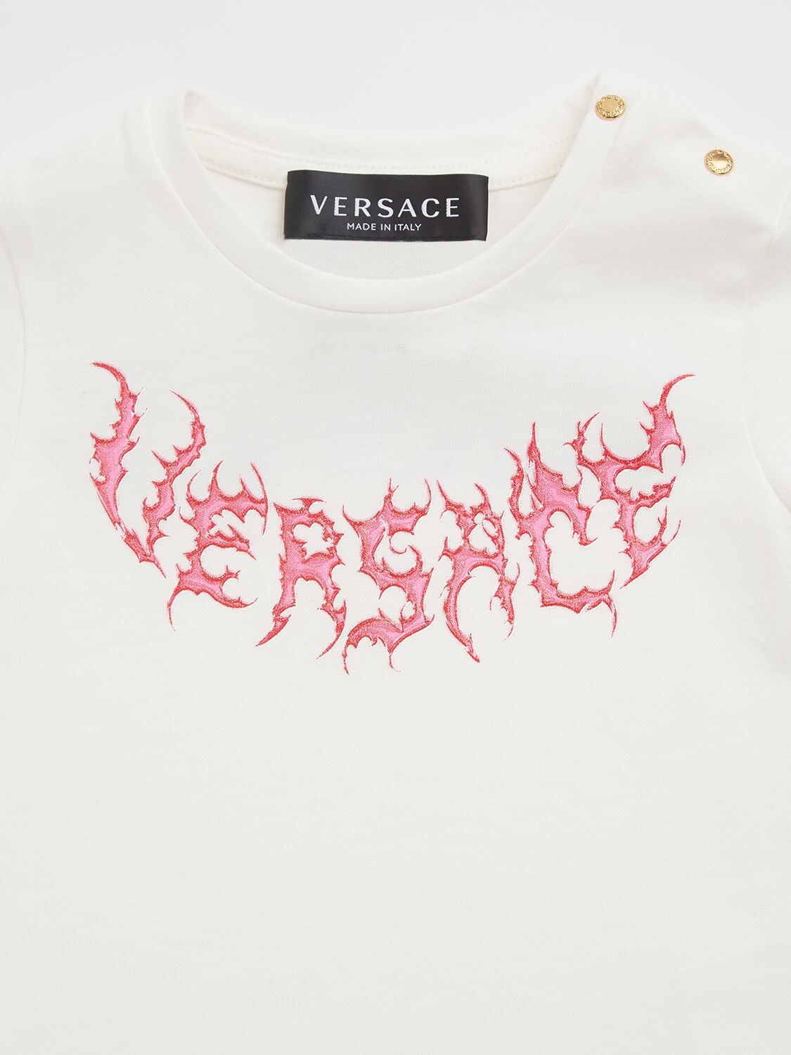 Shop Versace Logo Print Cotton Jersey T-shirt In White