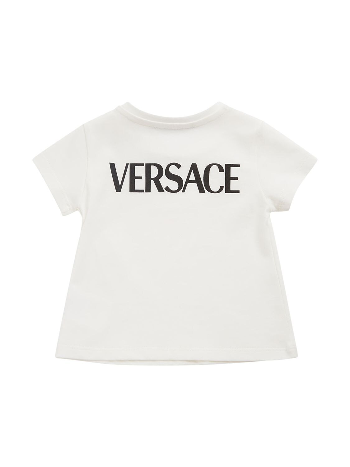 Shop Versace Logo Print Cotton Jersey T-shirt In White