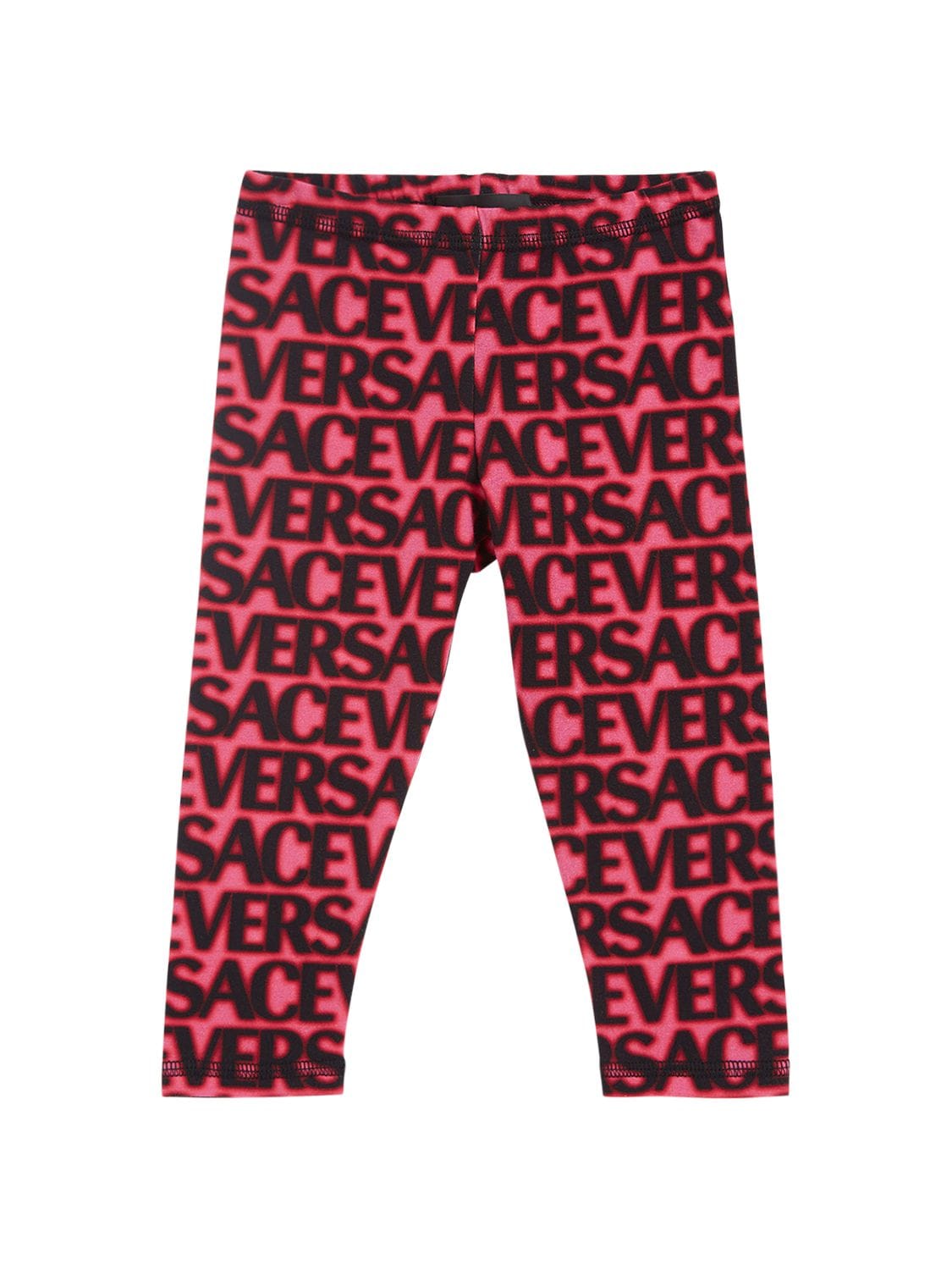 Versace Kids' Logo Print Cotton Jersey Leggings In Blacktropical Pin