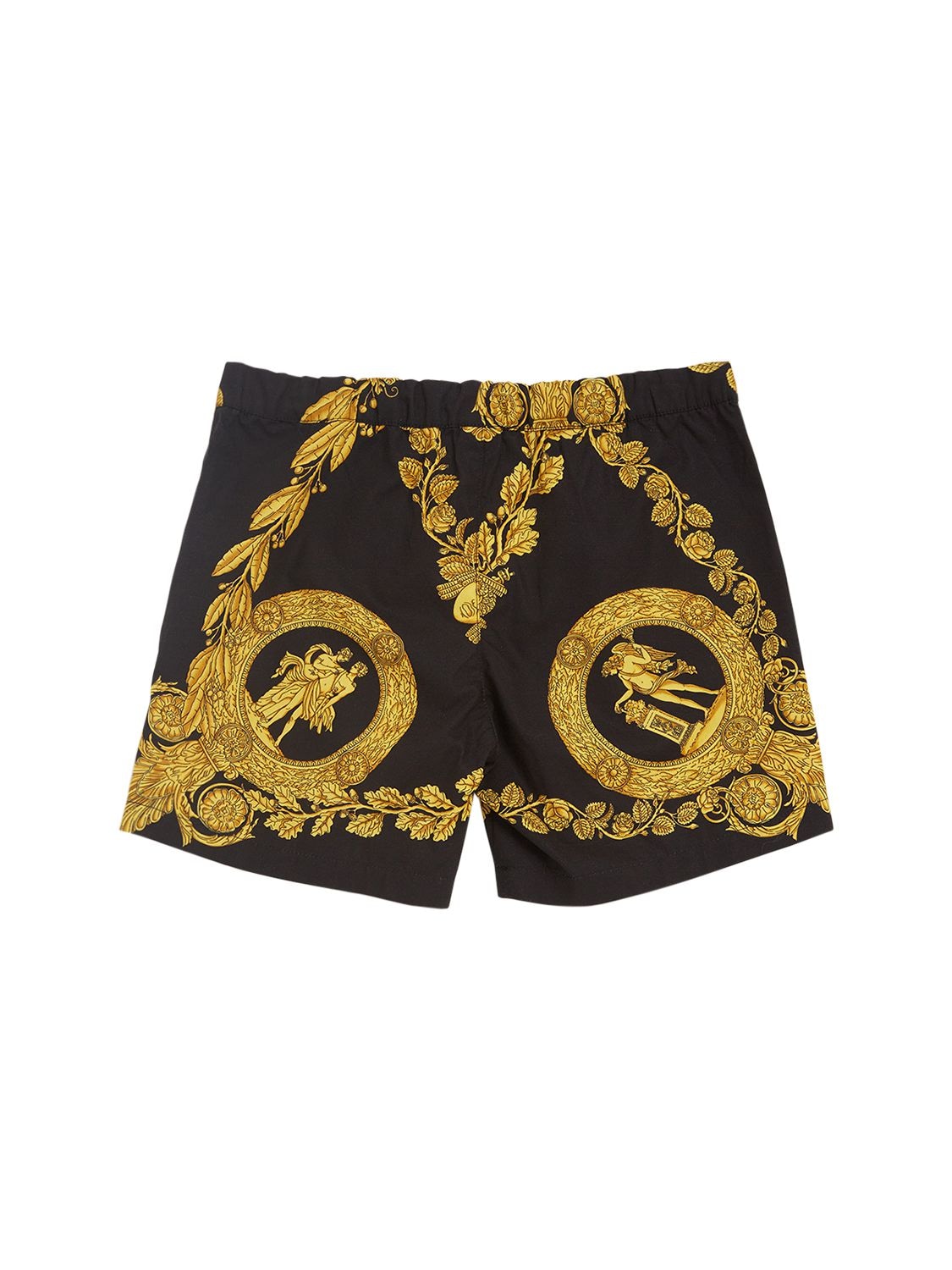 Shop Versace Baroque Cotton Poplin Shorts In Black,yellow