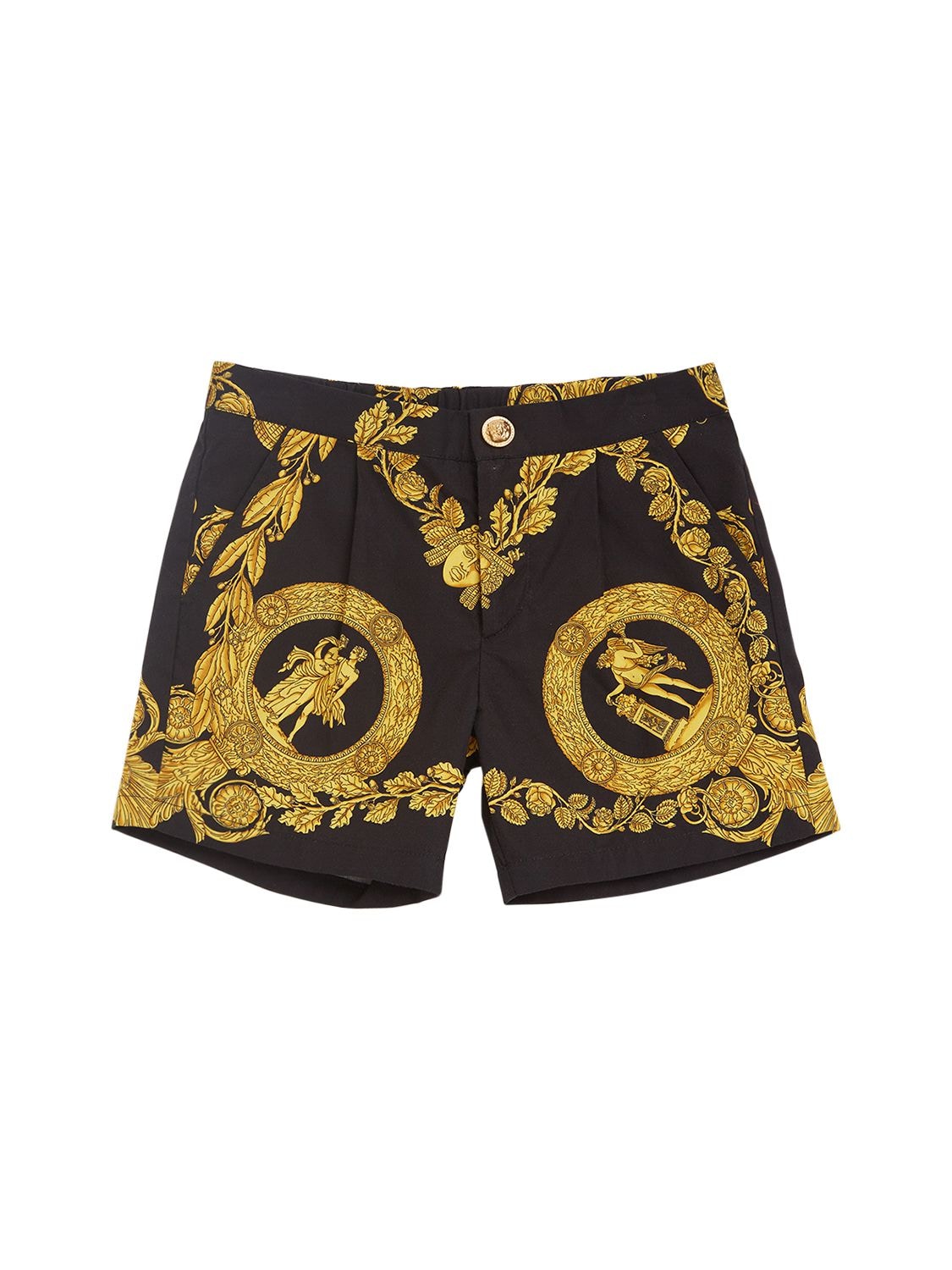 Versace Kids' Baroque棉质府绸短裤 In Black,yellow