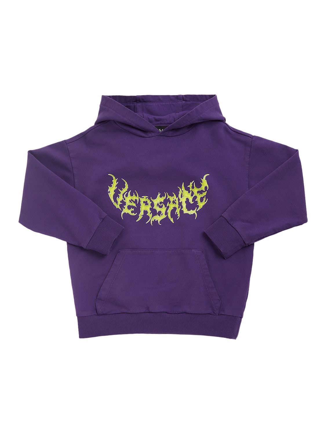 Shop Versace Logo Print Cotton Sweatshirt Hoodie In Purple