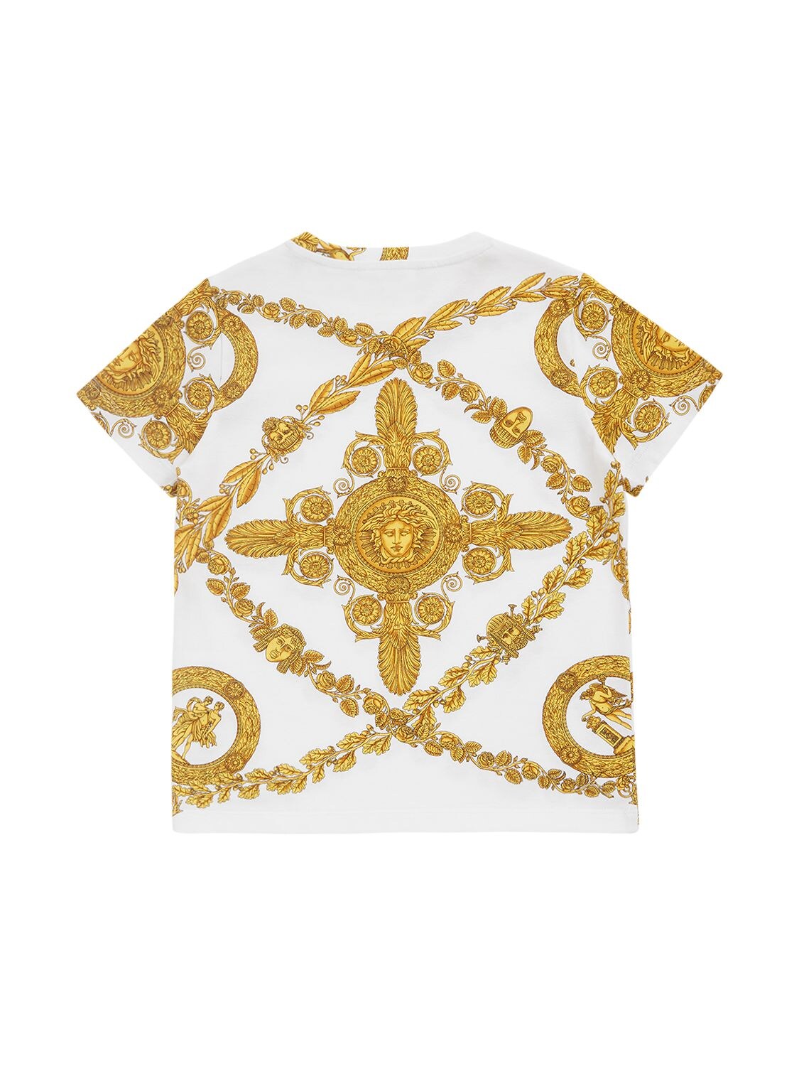 Shop Versace Baroque Print Cotton Jersey T-shirt In White,yellow