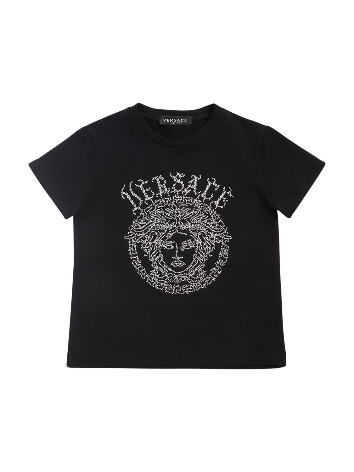 Versace Kids' Embellished Medusa Cotton Jersey T-shirt In Black