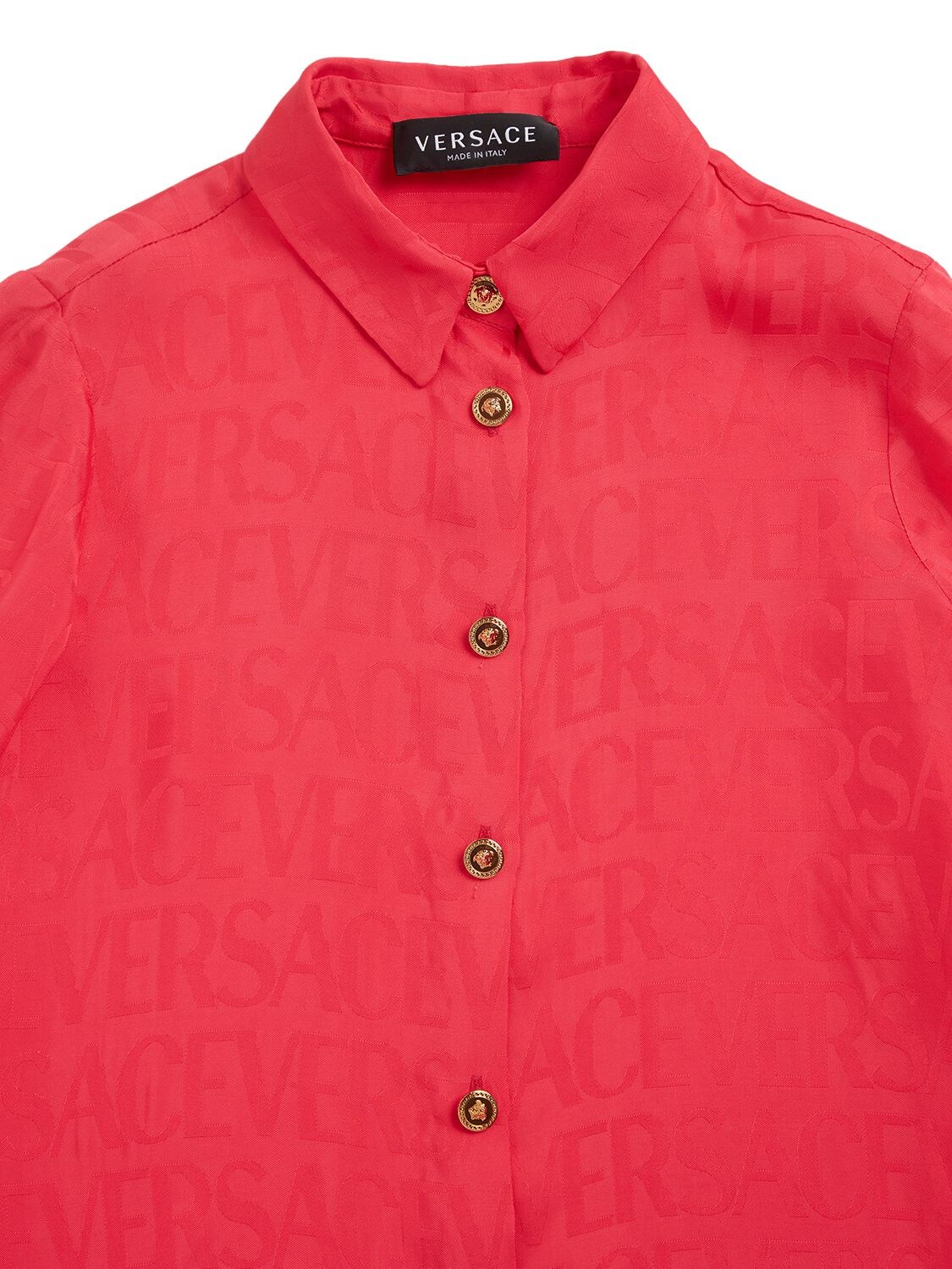 Shop Versace Logo Jacquard Satin Shirt In Fuchsia