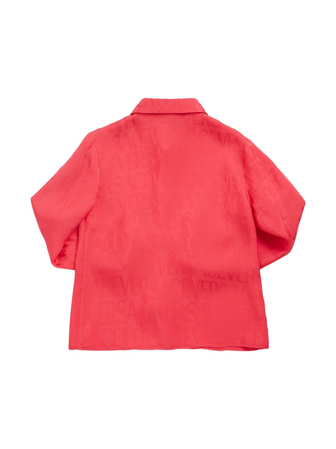 Shop Versace Logo Jacquard Satin Shirt In Fuchsia