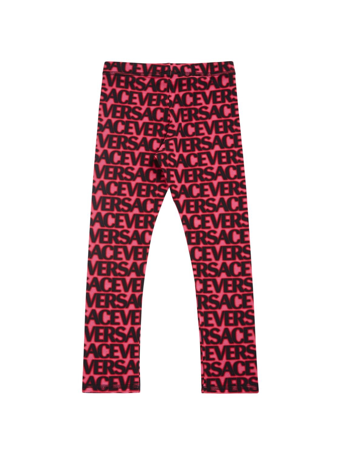 Shop Versace Logo Print Cotton Jersey Leggings In Fuchsia,black