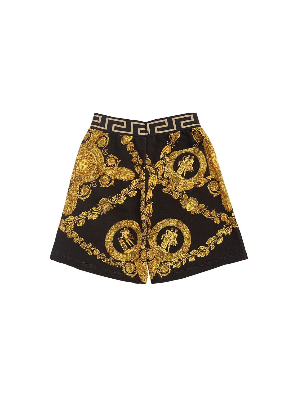 Shop Versace Baroque Print Cotton Sweat Shorts In Black,yellow