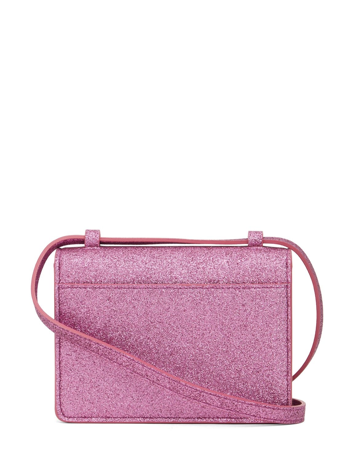 Shop Versace Glittered Shoulder Bag W/medusa Appliqué In Dark Pink