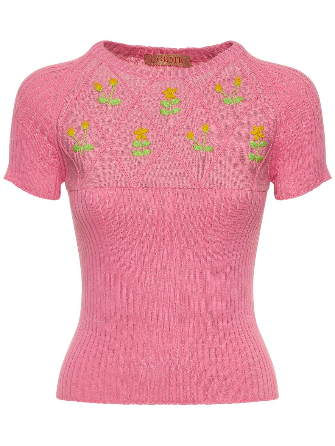 Diamond Cotton Blend Knit Lurex Sweater – WOMEN > CLOTHING > TOPS