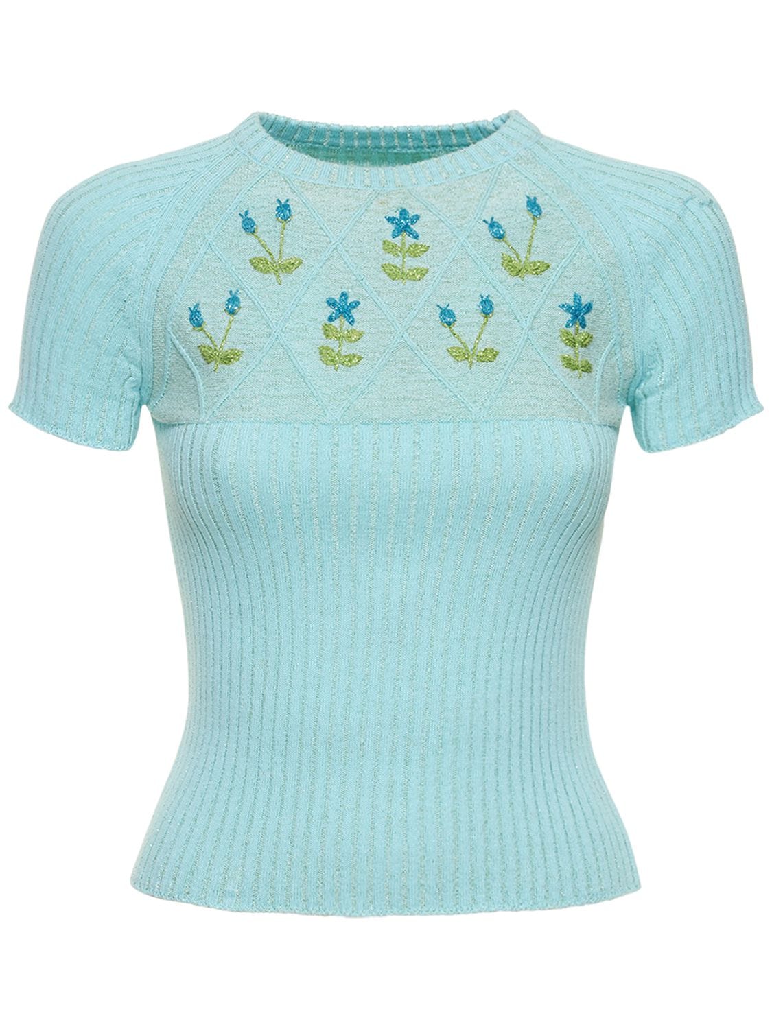 Shop Cormio Diamond Cotton Blend Knit Lurex Sweater In Light Blue