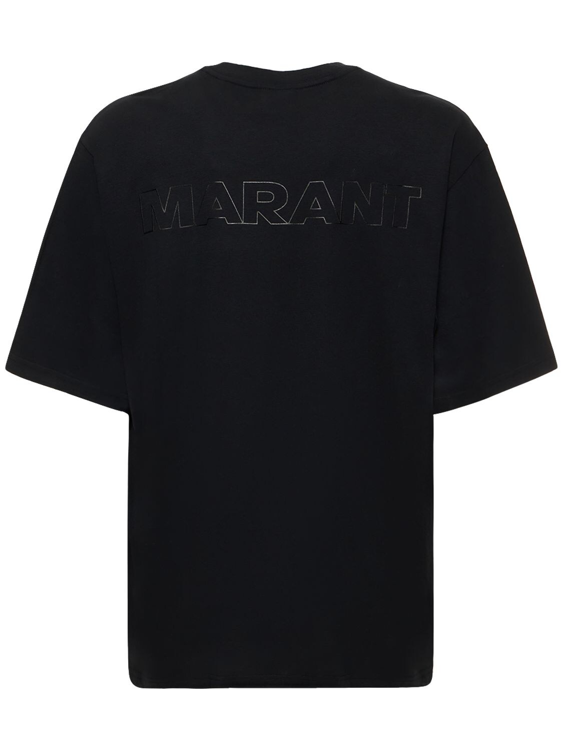 Shop Isabel Marant Logo Print Over Cotton Jersey T-shirt In Black