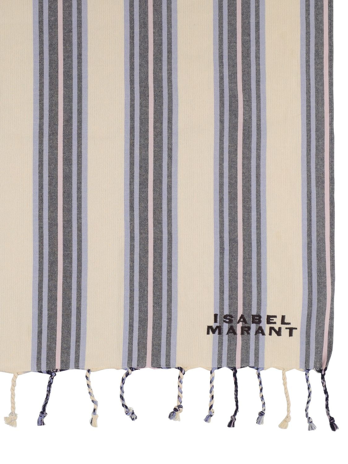 Shop Isabel Marant Striped Cotton Beach Towel In Ecru,blue