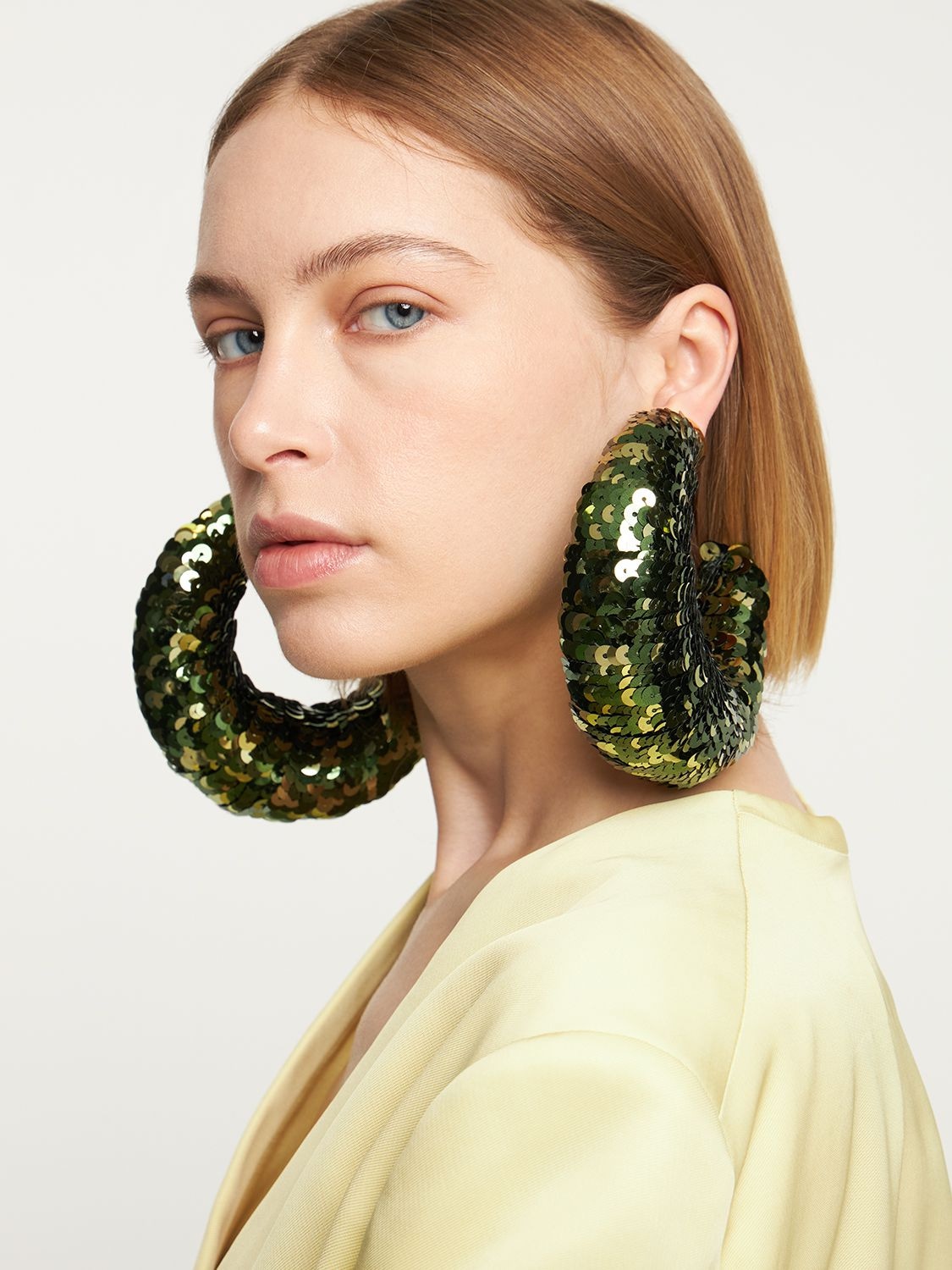 Shop Tom Ford Croissant Sequined Big Hoop Earrings In Green