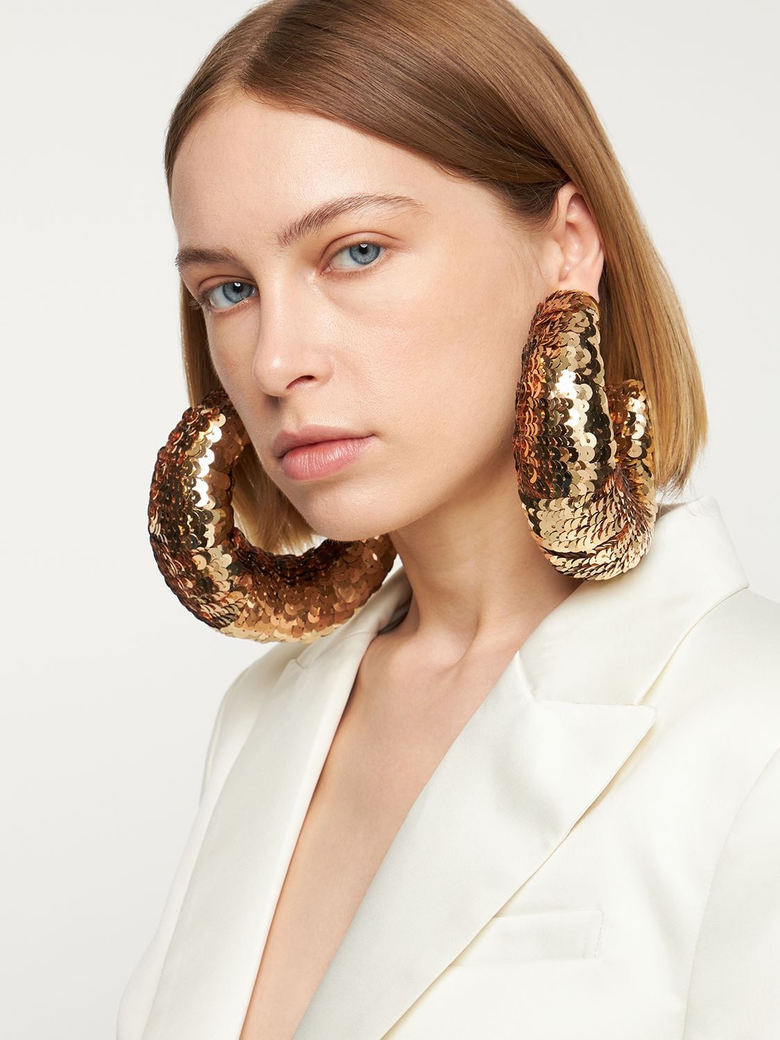 Shop Tom Ford Croissant Sequined Big Hoop Earrings In Gold