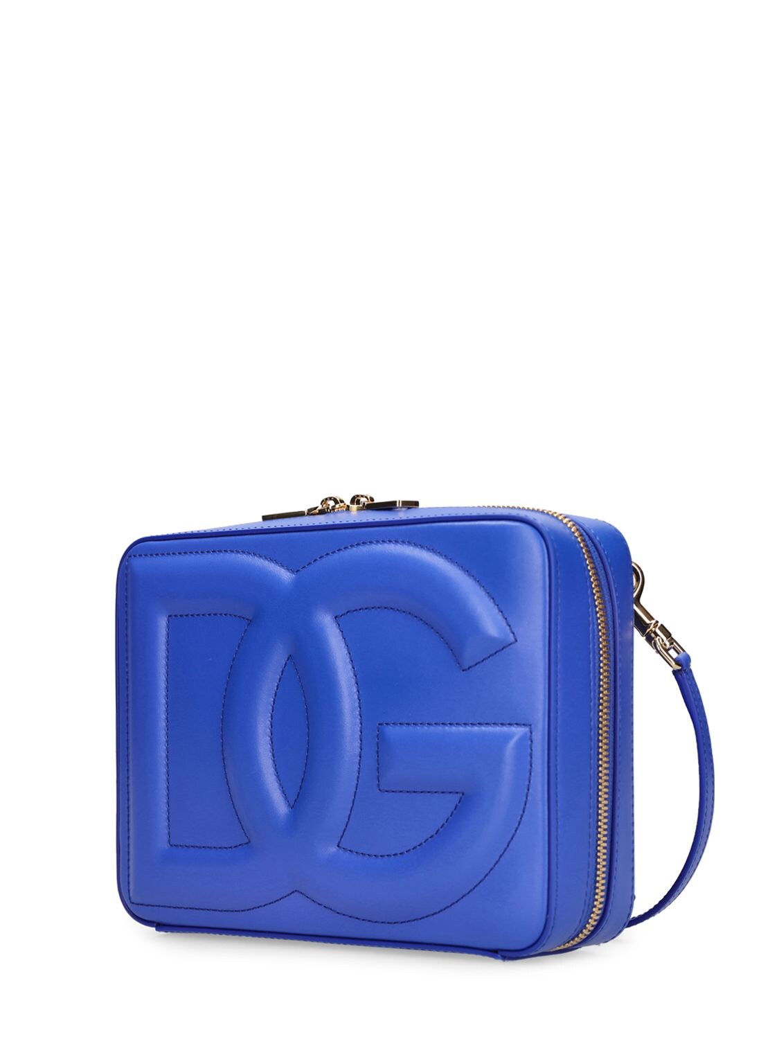 Shop Dolce & Gabbana Large Logo Leather Camera Bag In Blau