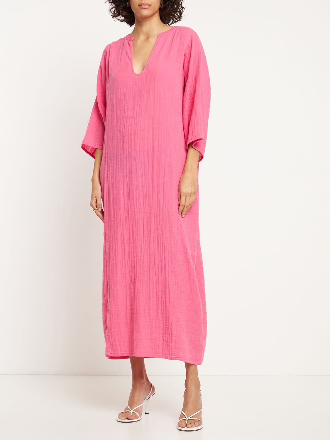 Maria De La Orden Kalamata Cotton Voile Kaftan Midi Dress In Fuchsia