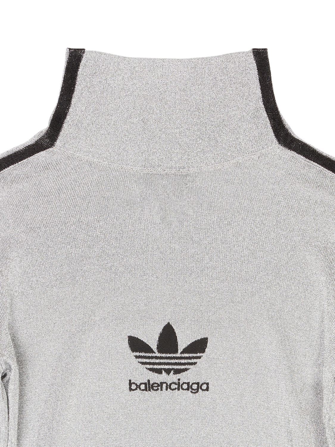 Shop Balenciaga Adidas Athletic Mock Neck Lurex Top In Silver,black