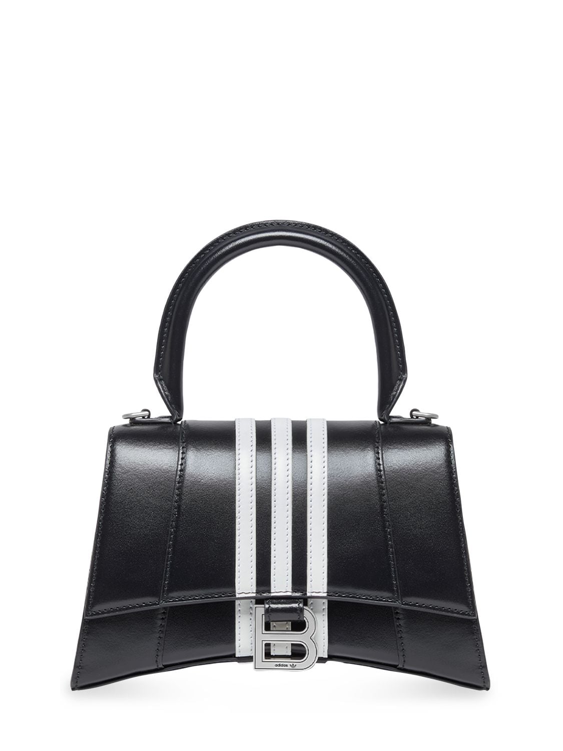 Balenciaga Small Hourglass Leather Shoulder Bag In Black,white