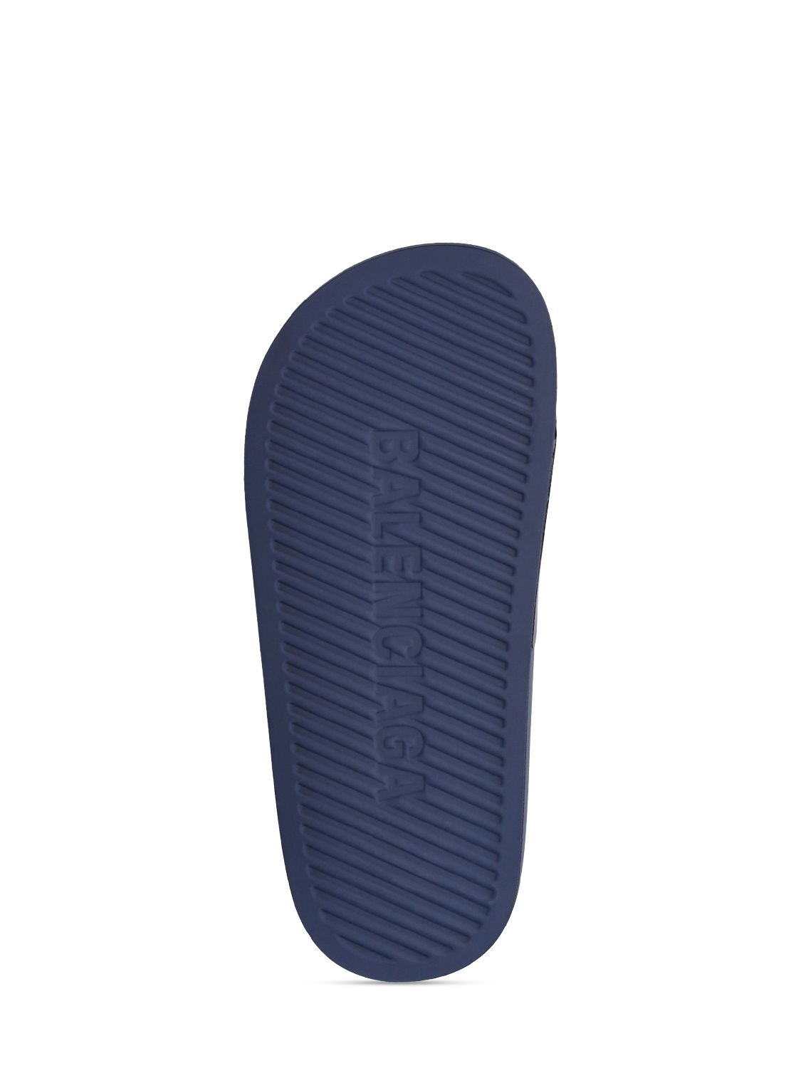 Shop Balenciaga Logo Rubber Slide Sandals In Navy