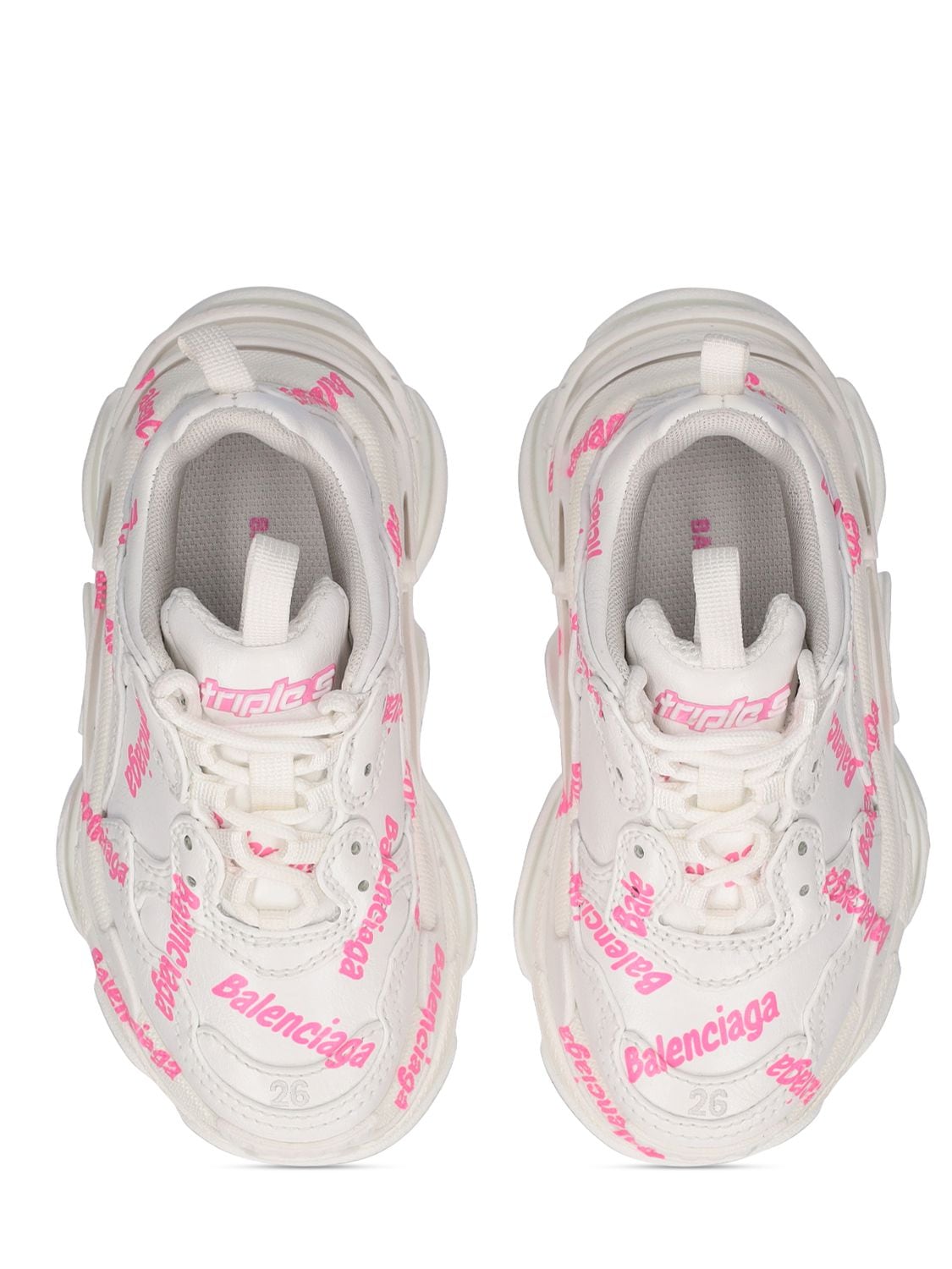 Shop Balenciaga Triple S Faux Leather Sneakers In White,pink