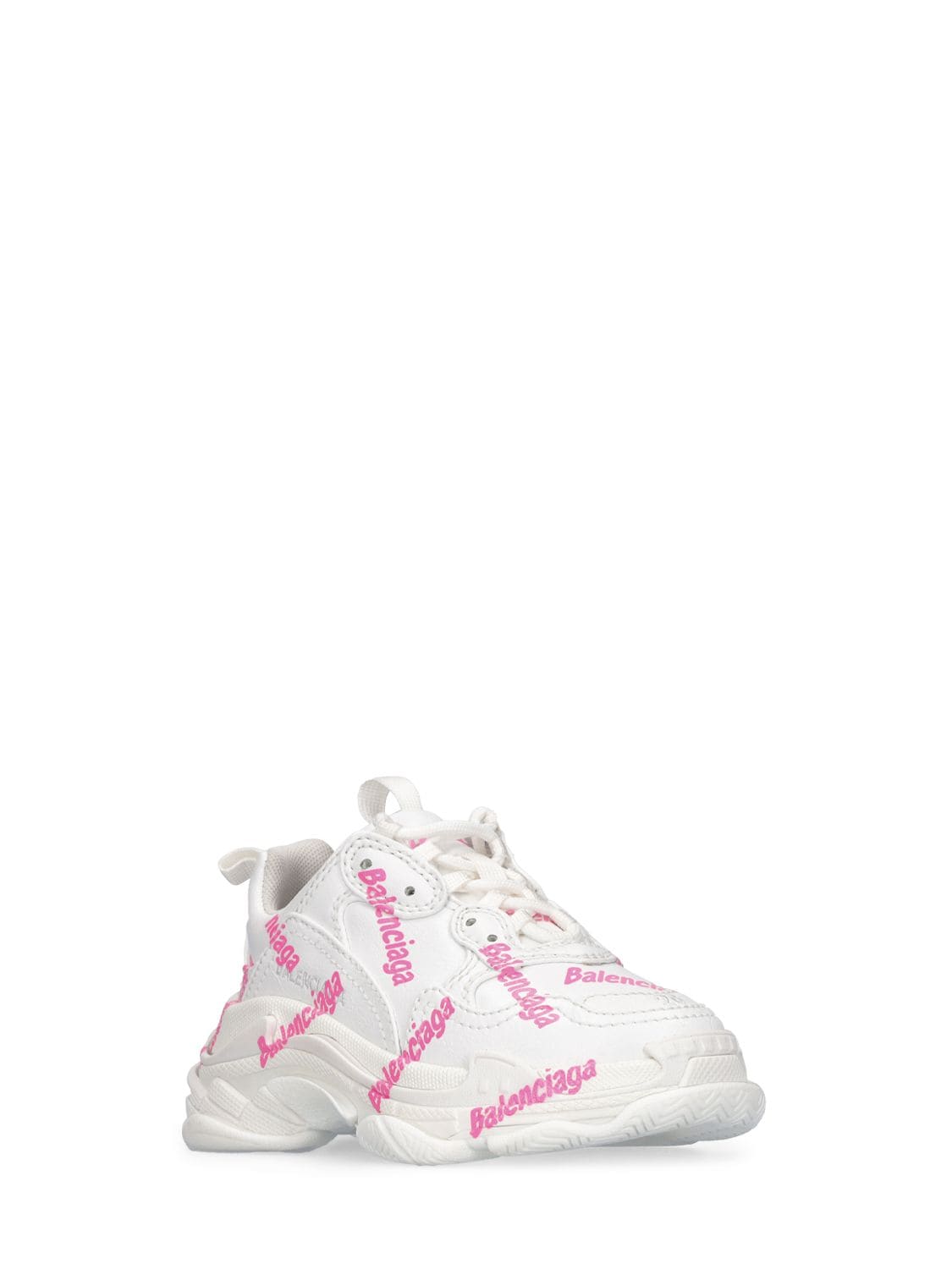 Shop Balenciaga Triple S Faux Leather Sneakers In White,pink
