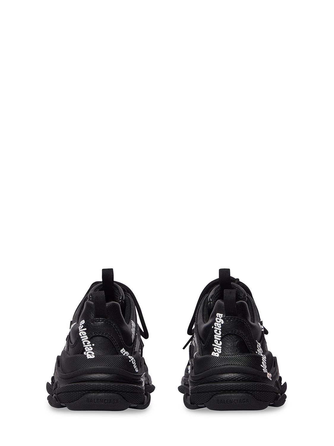 Shop Balenciaga Triple S Faux Leather Sneakers In Black,white