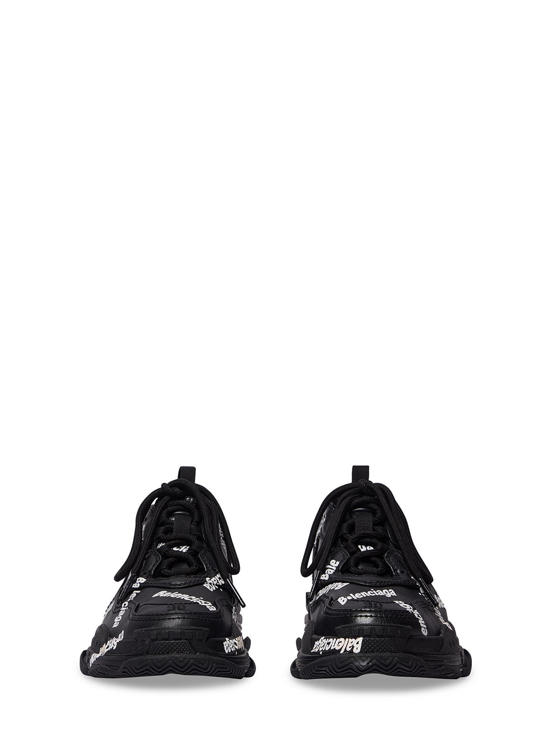 Shop Balenciaga Triple S Faux Leather Sneakers In Black,white
