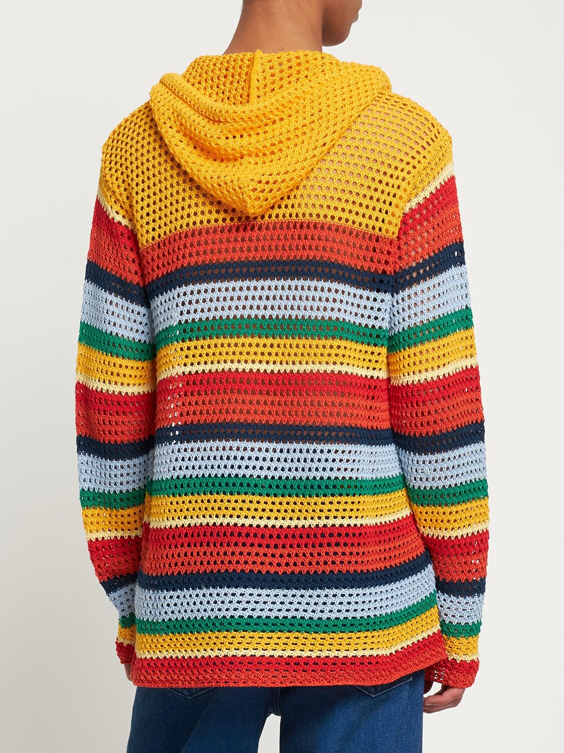 Shop Marni Striped Crocheted Cotton Hoodie In Multicolor