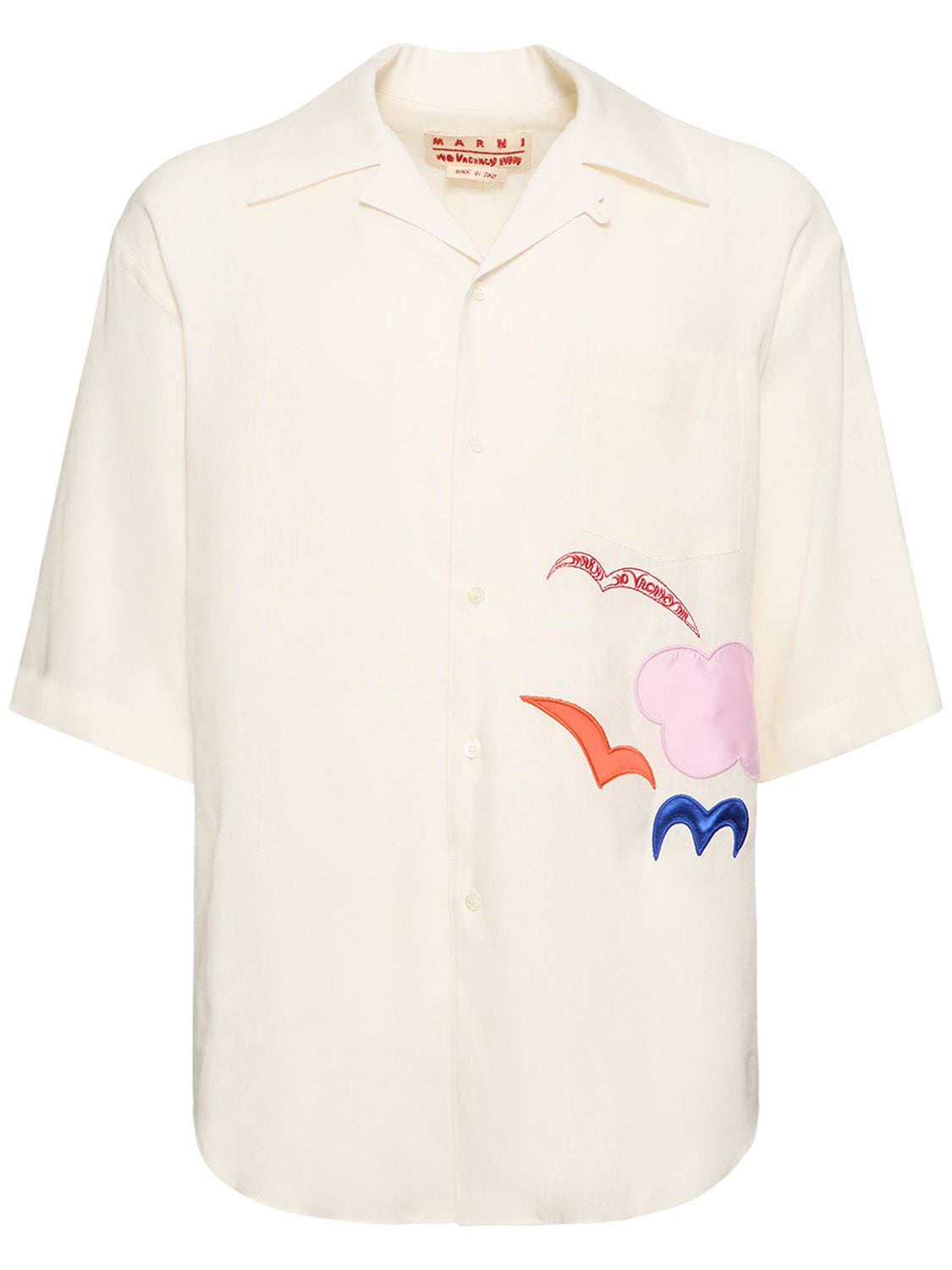 Shop Marni Embroidered Linen Boxy Shirt In Limestone