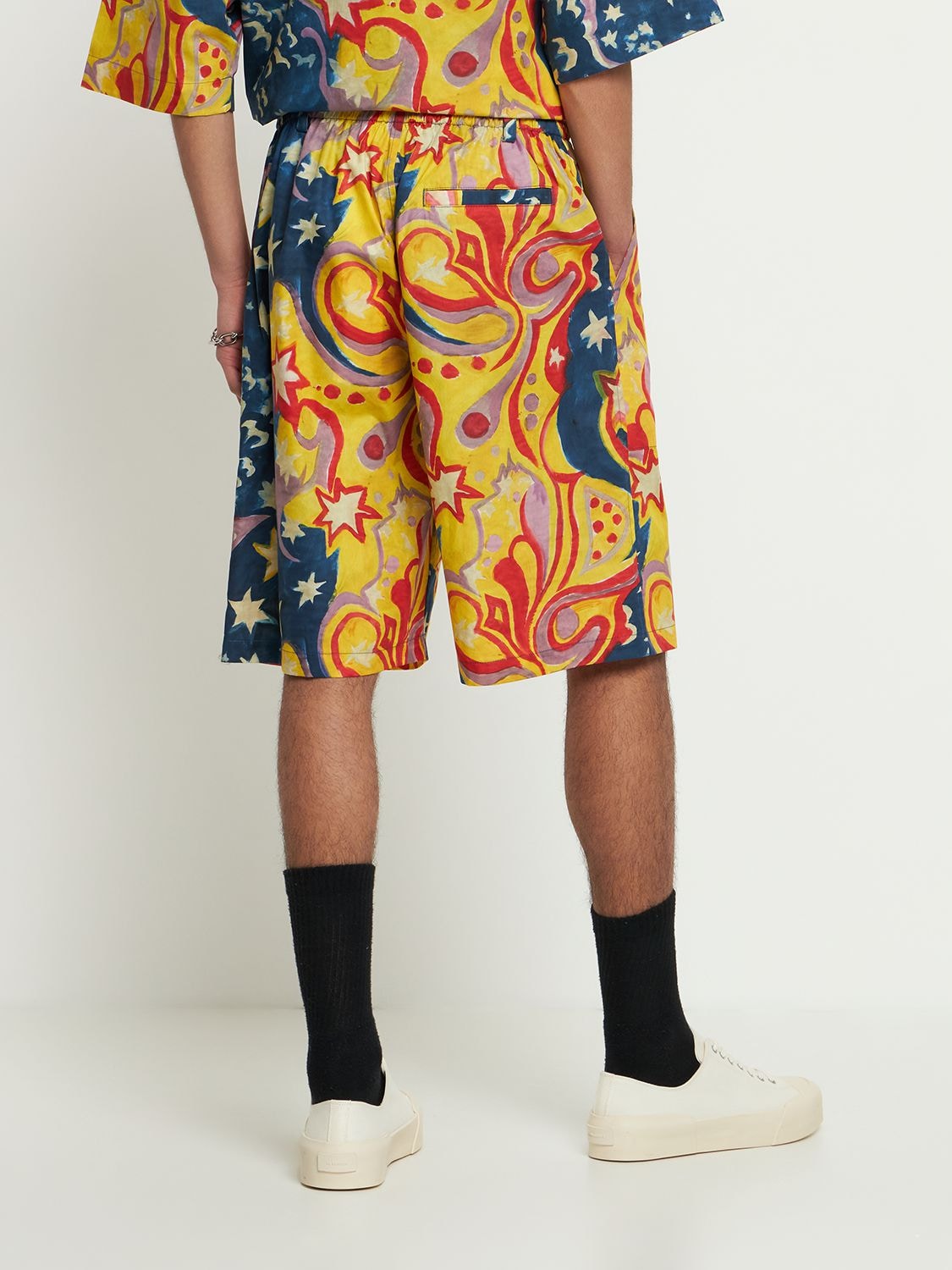 Shop Marni Printed Cotton Shorts In Royal Blue