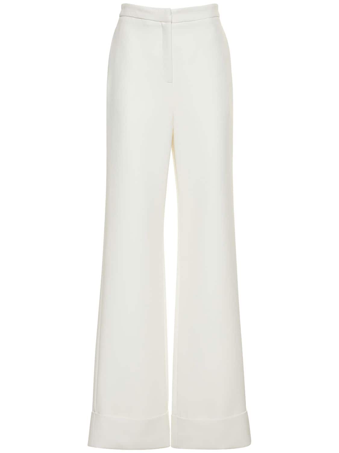 Monot Cuffed Crepe Wide Leg Trousers In White