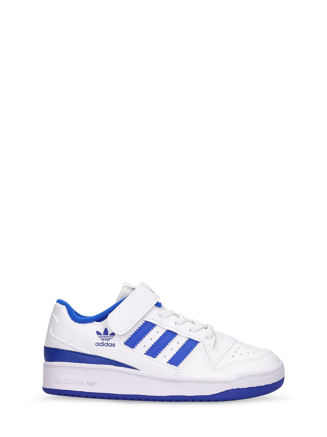 Adidas Originals Kids' Forum Faux Leather Low Lace-up Sneakers In Cloud White/royal Blue/cloud White