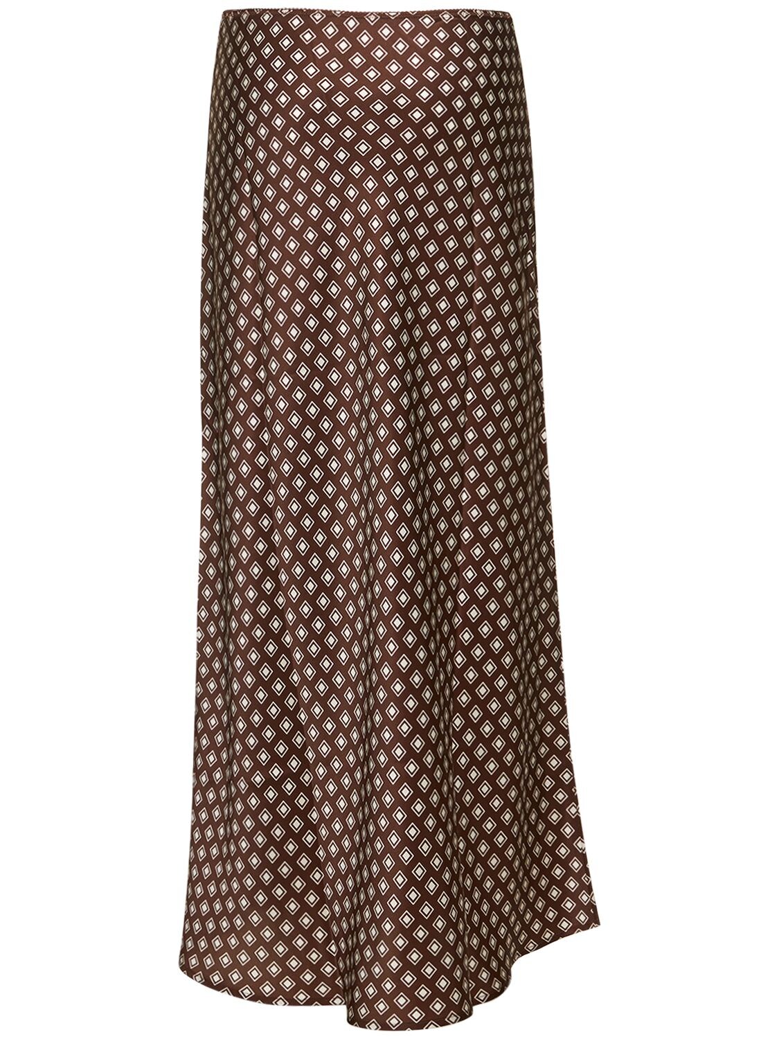 Shop Reformation Layla Silk Satin Midi Skirt In Brown,multi