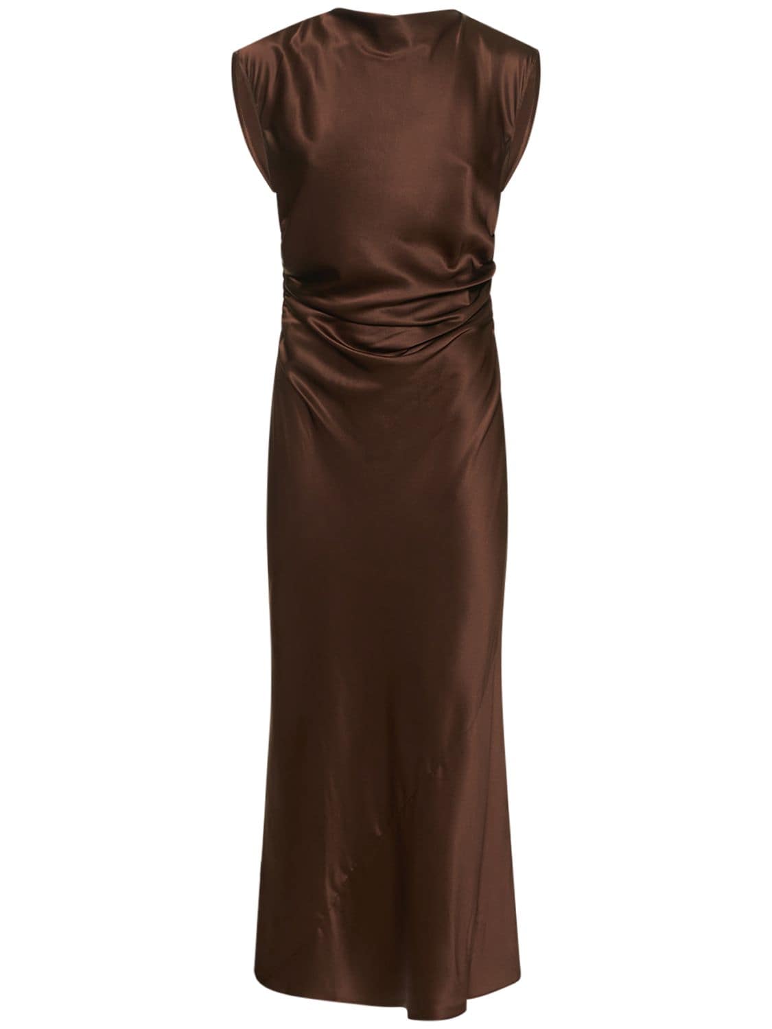 Veida Ruched Satin Silk Midi Dress – WOMEN > CLOTHING > DRESSES